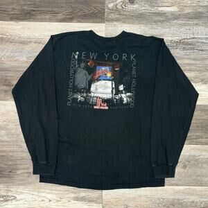 Vintage 1998 90s Planet Hollywood Black Mens L Long sleeve New York City T-Shirt